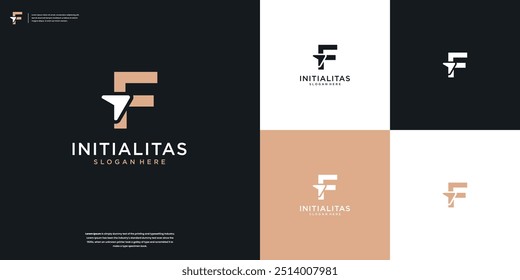 letra do logotipo F e seta com inspiração de designs exclusivos