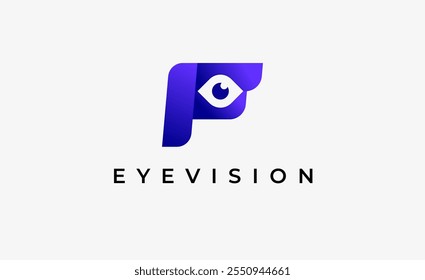 Logo Letter F and Eye Vision. Digital, visual with modern and minimalist concept. Editable file.