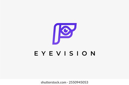 Logo Letter F and Eye Vision. Digital, visual with modern and minimalist concept. Editable file.