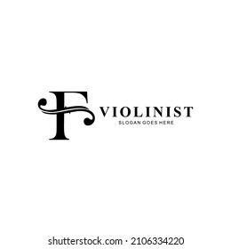 logo letter F and F-holes. violinist logo initials F. letter F logo violin character. letter F with violin hole