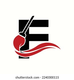 logo letter f with icon broom vector design