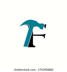 logo letter f with icon hammer vector design