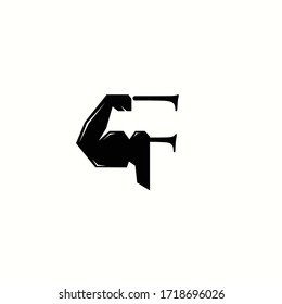 logo letter f with icon hand fitnes man vector design