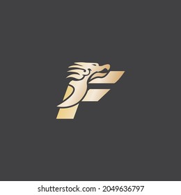 logo letter F. illustration of the symbol of a bird with the shape of the letter F in gold.