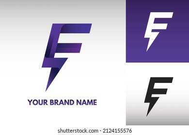 Logo Letter F monogram Electric Power thunder Lightning Style Design Vector in Gradient and monochrome color