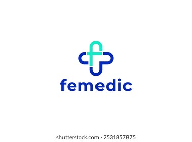 Logo letter F with symbol medical plus, Creative template for hospital and healthcare.