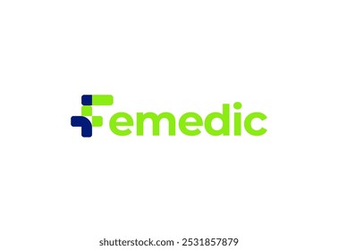 Letra de logotipo F com símbolo médico plus, Modelo criativo para hospital e saúde.