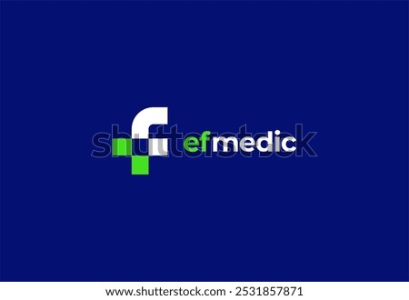 Logo letter F with symbol medical plus, Creative template for hospital and healthcare.