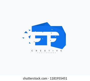 Logo Letter FF Abstract Geometric Rectangle Shape with Triangle Pixel