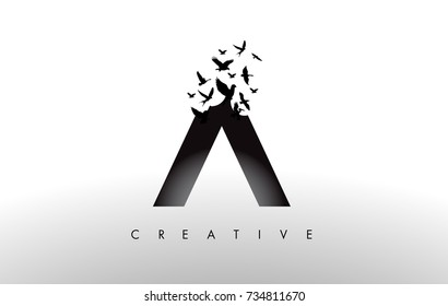 A Logo Letter with Flying Flock of Birds Disintegrating from the Letter. Bird Fly Letter Icon.