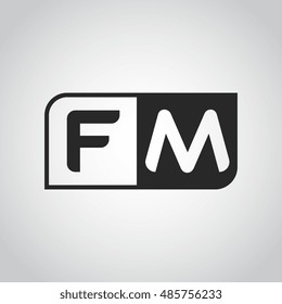 Logo letter FM with two different sides. Negative or black and white vector template design