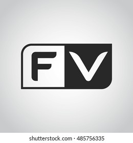 Logo letter FV with two different sides. Negative or black and white vector template design