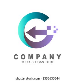 logo letter g with arrow and pixel design vector