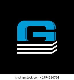 The logo is the letter G. The bottom is made of 3 horizontal lines.