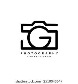 logotipo da letra G e câmera. ilustração vetorial de um sinal comercial de fotografia com o início da letra G. identidade do fotógrafo