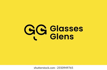 Logo letter G G in eye glasses frame. Optic store and shop. Linear line, modern and minimalist concept.