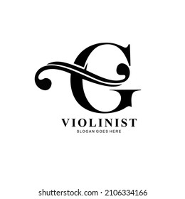 logo letter G and F-holes. violinist logo initials G. letter G logo violin character. letter G with violin hole