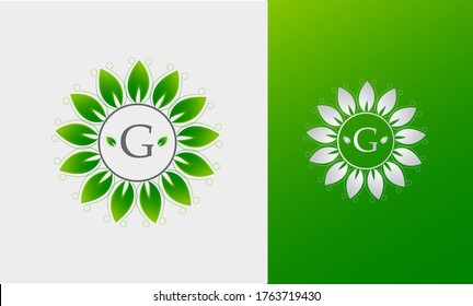 logo letter G green with leaves. unique and simple symbol. .isolated white. modern template. for company brand and graphic design. vector illustration .eps 10
