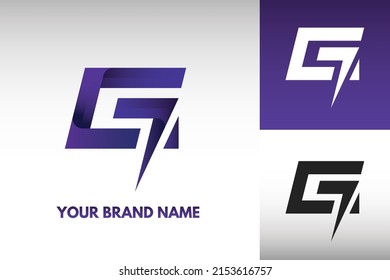 Logotipo Letra G monograma Retracción eléctrica Rastreador de diseño de estilo relámpago en color gradiente y monocromo