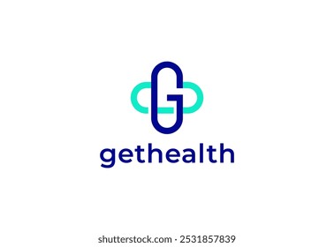 Letra de logotipo G com símbolo médico plus, Modelo criativo para hospital e saúde.