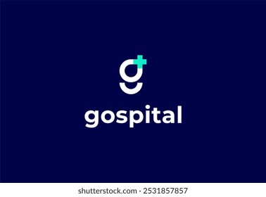 Letra de logotipo G com símbolo médico plus, Modelo criativo para hospital e saúde.