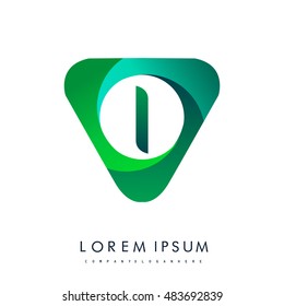 Logo I letter, green colored in the triangle shape, Vector design template elements for your application or company identity.
