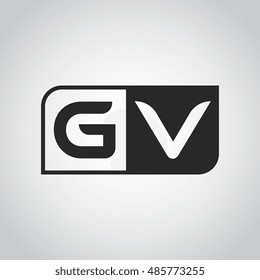 Logo letter GV with two different sides. Negative or black and white vector template design