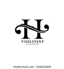 logo letter H and F-holes. violinist logo initials H. letter H logo violin character. letter H with violin hole