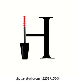 logo letter h with icon mascara brush vector design	