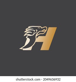 logo letter H. illustration of the symbol of a bird with the shape of the letter H in gold.