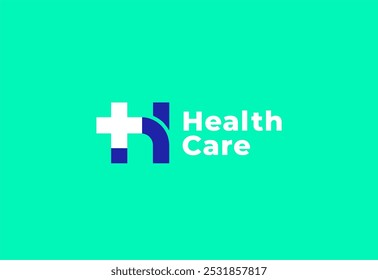 Logotipo letra H con el símbolo médico plus, Plantilla creativa para el hospital y la atención sanitaria.