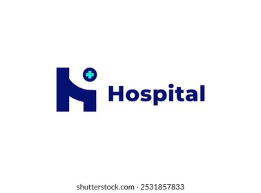 Letra de logotipo H com símbolo médico plus, Modelo criativo para hospital e saúde.