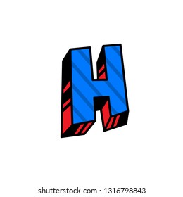 Logo, letter H. Vector. Linear, outline icon. Volumetric mark, 3D. Color capital letter. Illustration with pattern. Symbol on white background. Cartoon style. The image of the circus.