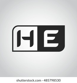 Logo letter HE with two different sides. Negative or black and white vector template design