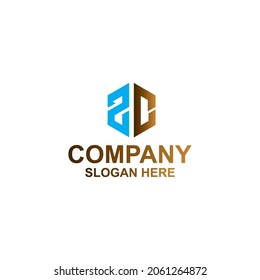 logo letter hexagon zc vector premium