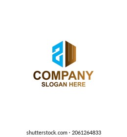 logo letter hexagon zw vector premium