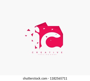 Logo Letter IC Abstract Origami Rectangle Shape with Triangle Pixel
