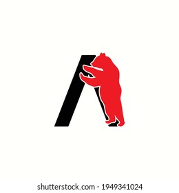 logo letter a with icon bear stand up vector design