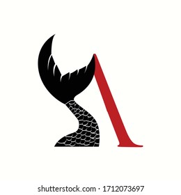 logo letter a with icon fish tail vector design