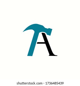 logo letter a with icon hammer vector design