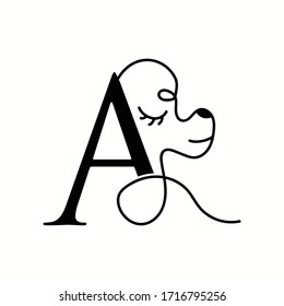 logo letter a with icon prety dog line vector design