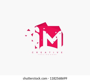 Logo Letter IM Abstract Origami Rectangle Shape with Triangle Pixel