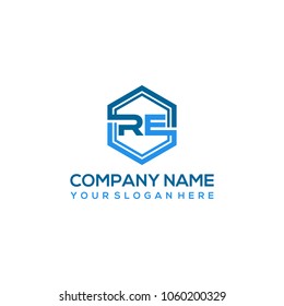 RE logo letter initial, Abstract polygonal Background Logo,