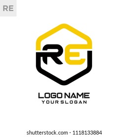 RE logo letter initial, Abstract polygonal Background Logo,