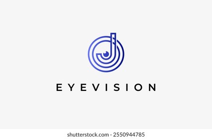 Letra del logotipo J y visión ocular. Digital, visual con concepto moderno y minimalista. Archivo editable.