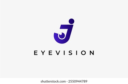 Letra del logotipo J y visión ocular. Digital, visual con concepto moderno y minimalista. Archivo editable.