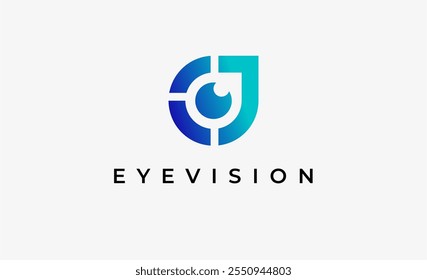 Logo Letter J and Eye Vision. Digital, visual with modern and minimalist concept. Editable file.