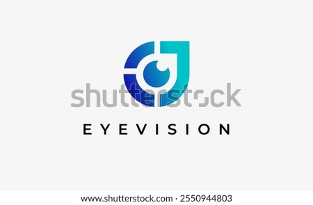 Logo Letter J and Eye Vision. Digital, visual with modern and minimalist concept. Editable file.