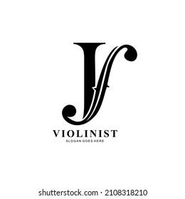 logo letter J and F-holes. violinist logo initials J. letter J logo violin character. letter J with violin hole