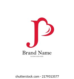 logo letter J and heart. vector combination of letter J and love. red heart with simple letter J